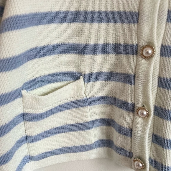 Jessica Simpson Knit Cardigan Nautical Women’s Stripe Cotton Buttons Pockets XL - Picture 5 of 8